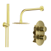 Brushed Brass Round Concealed Shower With Arm & Shower Head & Handset Kit