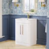 Parade 600mm White Gloss Floor Standing 2 Door Cabinet & Polymarble Basin