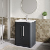 Parade 600mm Soft Black Floor Standing 2 Door Cabinet & Polymarble Basin