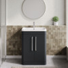 Parade 600mm Soft Black Floor Standing 2 Door Cabinet & Polymarble Basin