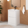 Nuie Lunar Satin White 600mm Floor Standing 2 Drawer Vanity Unit & Polymarble Basin