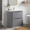 Nuie Lunar Satin Grey 800mm Floor Standing 2 Drawer Unit & Polymarble Basin