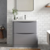Nuie Lunar Satin Grey 800mm Floor Standing 2 Drawer Unit & Polymarble Basin