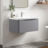 Nuie Lunar Satin Grey 800mm Wall Hung 1 Drawer Vanity Unit & Polymarble Basin