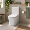Nuie Ava Square Fully Back To Wall Close Coupled Modern Toilet with Push Button Cistern & Soft Close Toilet Seat