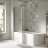 Nuie L-Shape 1600mm Shower Bath, Front Panel & Fixed Screen - Right Hand