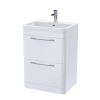 Roma 600mm White Gloss Floor Standing Cabinet & Polymarble Basin (Chrome Handles)