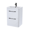 Roma 600mm White Gloss Floor Standing Cabinet & Polymarble Basin (Matt Black Handles)