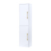 Roma 350mm x 1400mm White Gloss Wall Mounted Cabinet (Brussed Brass Handles)
