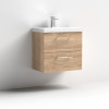 Nuie Arno Bleached Oak 600mm Wall Hung 2 Drawer Vanity Unit & Basin
