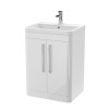 Parade 600mm White Gloss Floor Standing 2 Door Cabinet & Polymarble Basin