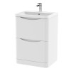 Nuie Lunar Satin White 600mm Floor Standing 2 Drawer Vanity Unit & Polymarble Basin