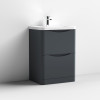 Nuie Lunar Soft Black 600mm Floor Standing 2 Drawer Unit & Polymarble Basin