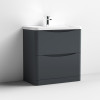 Nuie Lunar Soft Black 800mm Floor Standing 2 Drawer Unit & Polymarble Basin