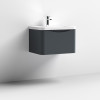 Nuie Lunar Soft Black 600mm Wall Hung 1 Drawer Vanity Unit & Polymarble Basin