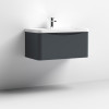 Nuie Lunar Soft Black 800mm Wall Hung 1 Drawer Vanity Unit & Polymarble Basin