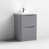 Nuie Lunar Satin Grey 600mm Floor Standing 2 Drawer Unit & Polymarble Basin