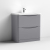 Nuie Lunar Satin Grey 800mm Floor Standing 2 Drawer Unit & Polymarble Basin