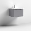 Nuie Lunar Satin Grey 600mm Wall Hung 1 Drawer Vanity Unit & Polymarble Basin