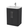 Roma 600mm Anthracite Gloss Floor Standing 2 Door Cabinet & Polymarble Basin (Chrome Handles)