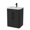 Roma 600mm Anthracite Gloss Floor Standing 2 Door Cabinet & Polymarble Basin (Matt Black Handles)
