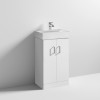 Cloakroom 450mm White Gloss Floor Standing Cabinet & Basin - 1 Tap Hole