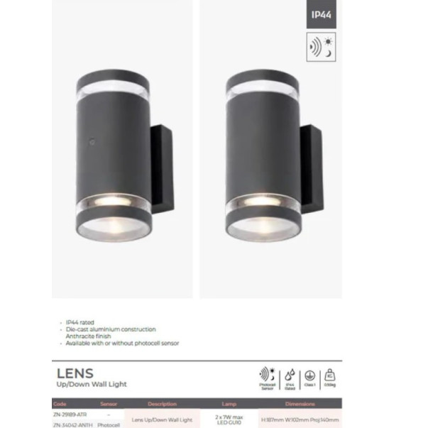 Lens Up/Down Light Anthracite Wall Light | JTPickfords.com