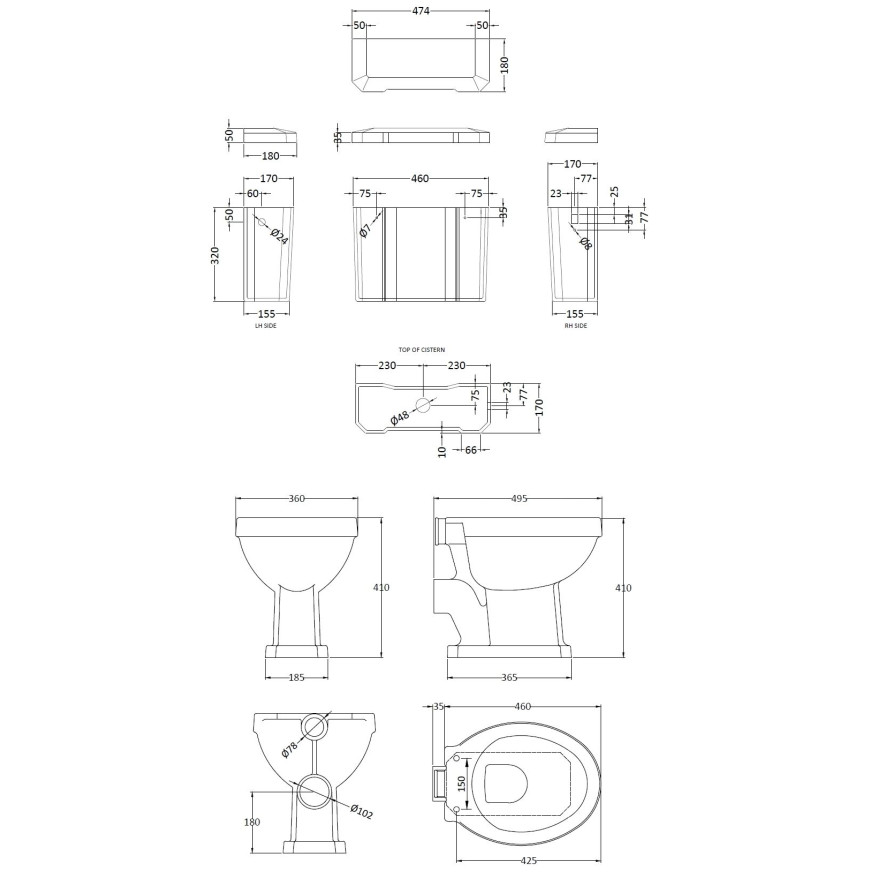 Old London Richmond High Level Toilet & Flush Pipe Kit