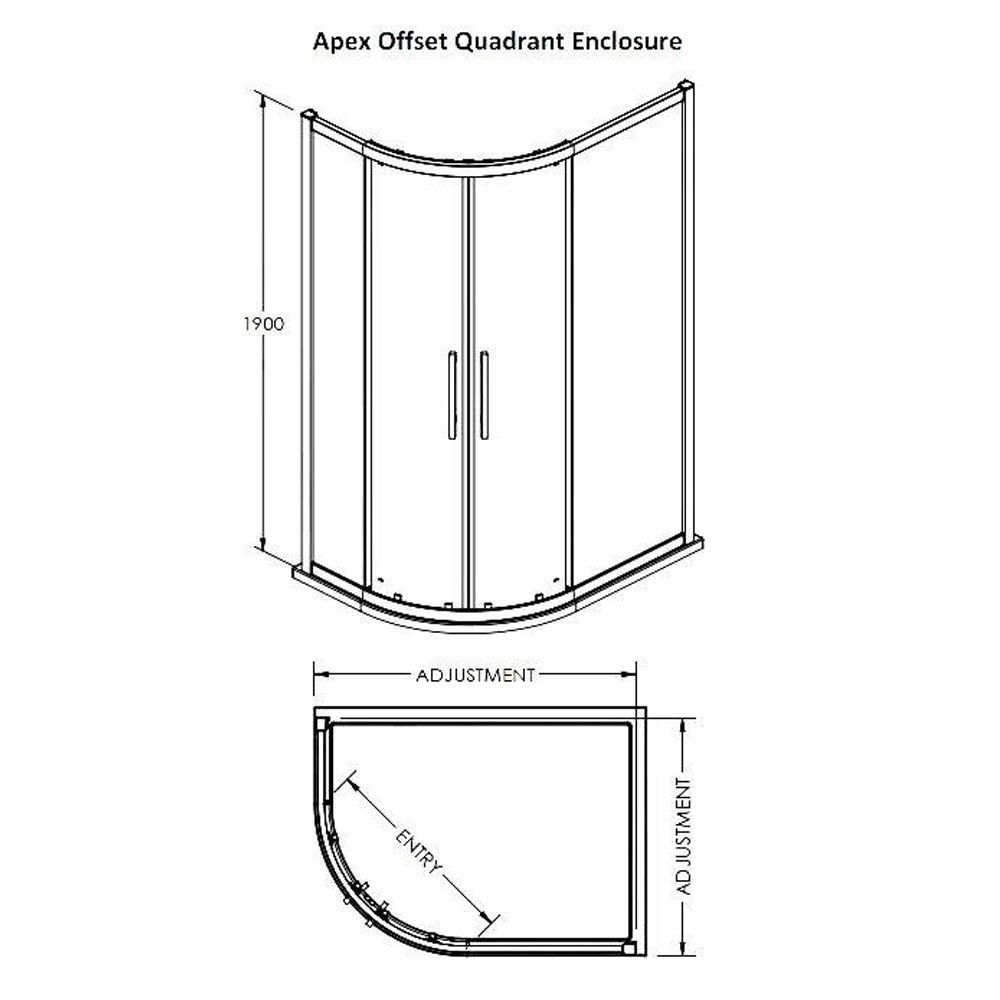 Apex 1000mm x 800mm Offset Quadrant Shower Enclosure, Tray & Waste