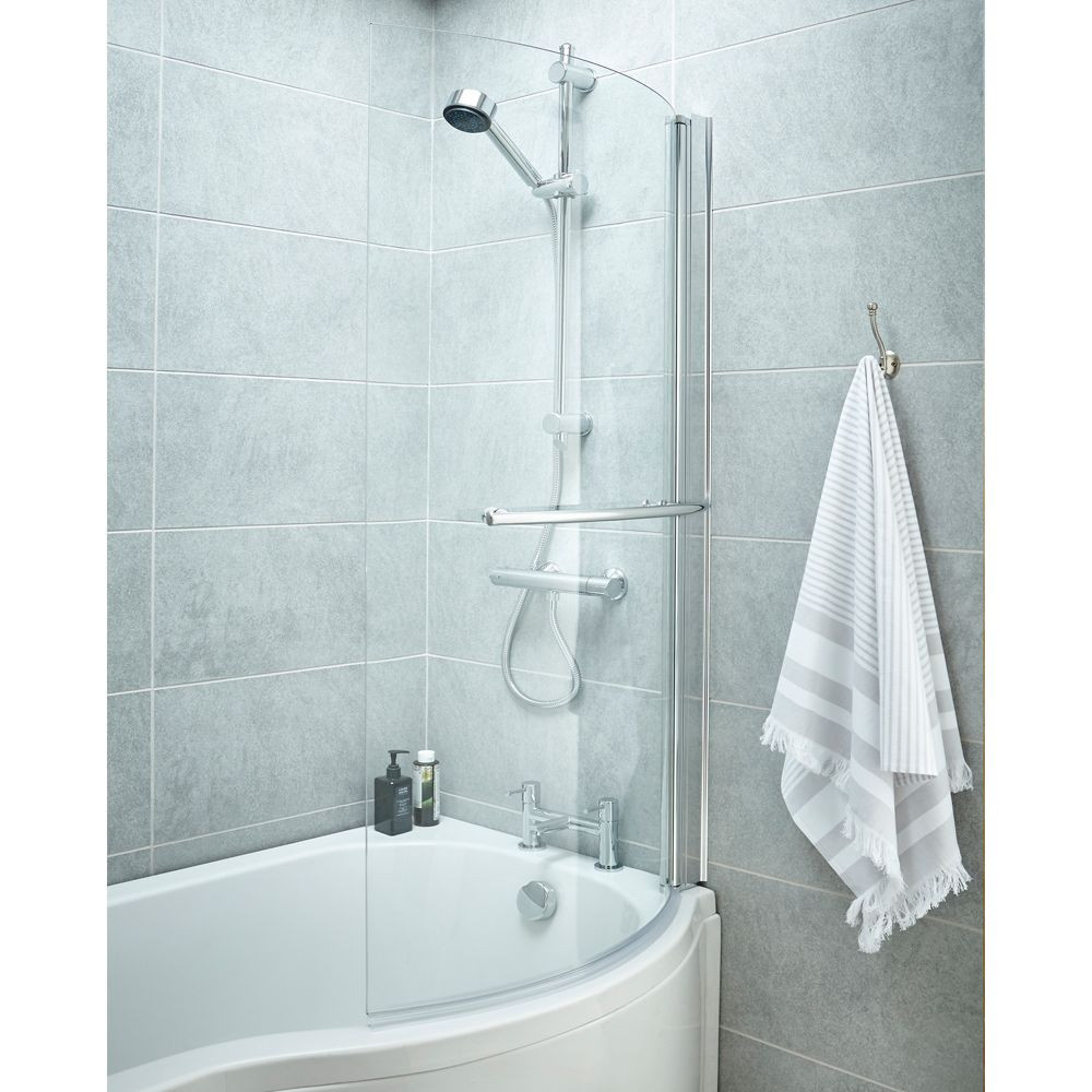Curved Hinged Shower Bath Screen with Towel Rail