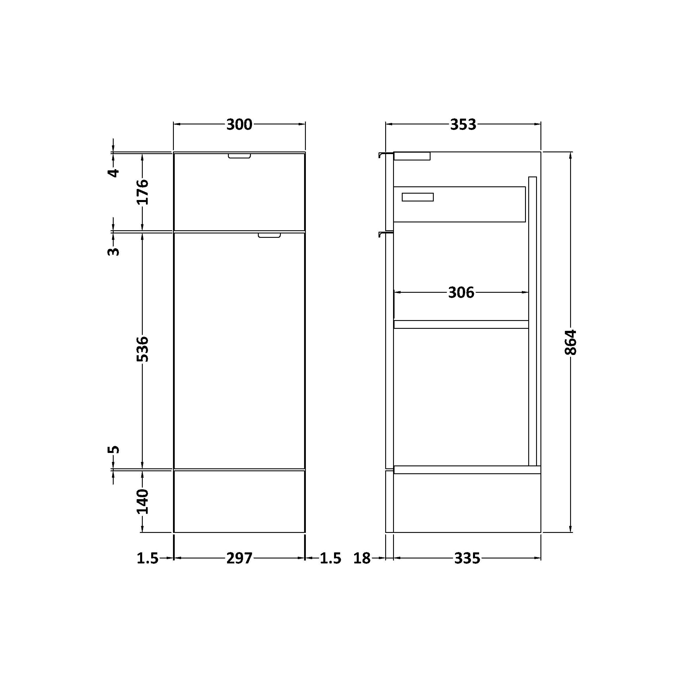 Hudson Reed Fusion Grey Gloss 300mm Drawer Line Base Unit (355mm Deep