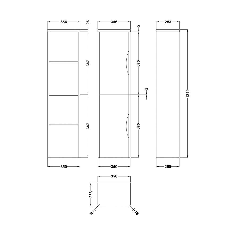 Parade 350mm x 1400mm White Gloss Wall Mounted