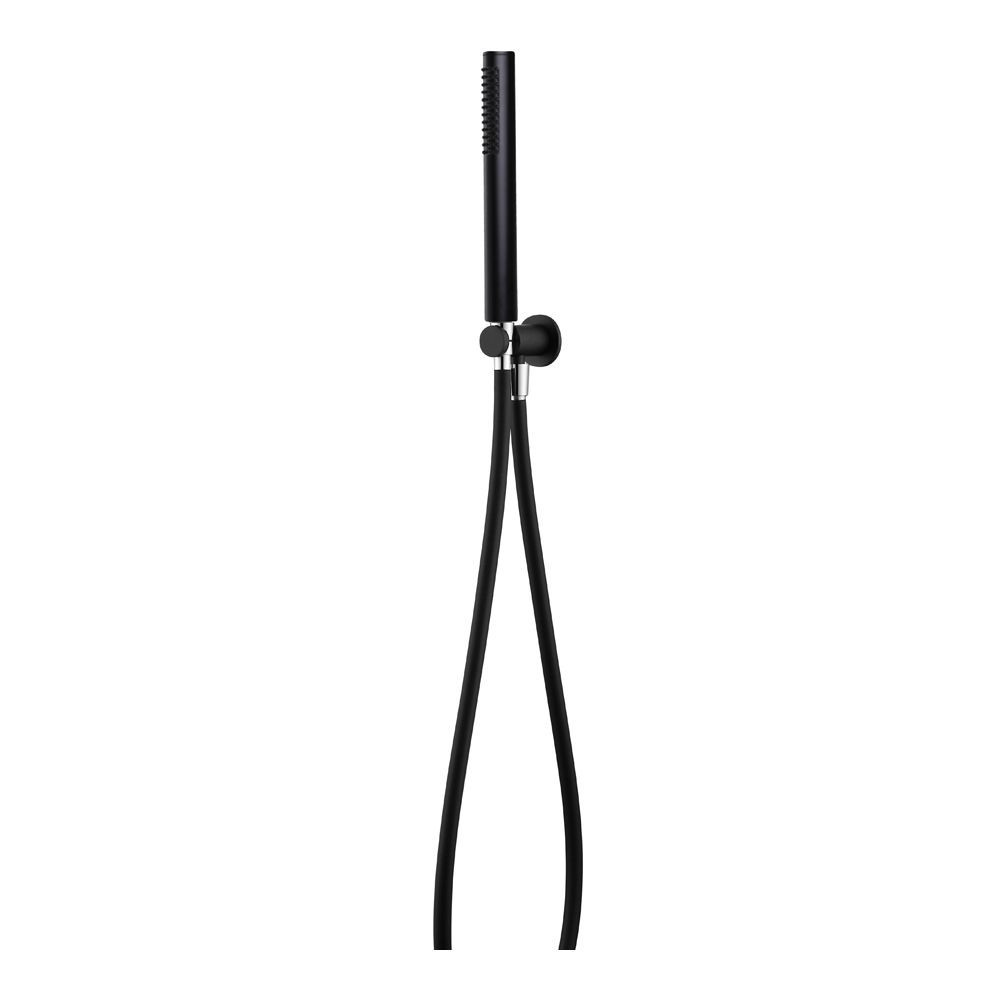 Round Matt Black Shower Handset, PVC Hose & Wall Bracket with